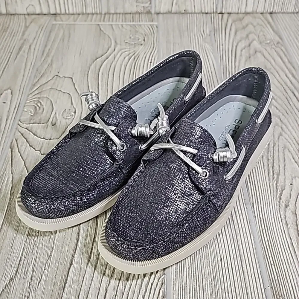 Sperry Vida Metallic Silver Boat Shoes Loafers Womens Size 6.5 NEW